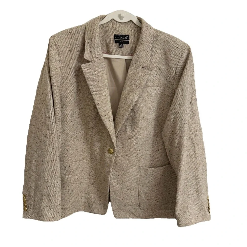 J.CREW Helena Blazer Women 22 Beige Tweed Italian Flecked Wool Nova Fides Jacket